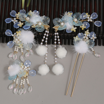 Античен стил: стъклен клип със перли и пискюли – комплект аксесоари за коса, ръчна изработка, индивидуално опакован, зима 2024