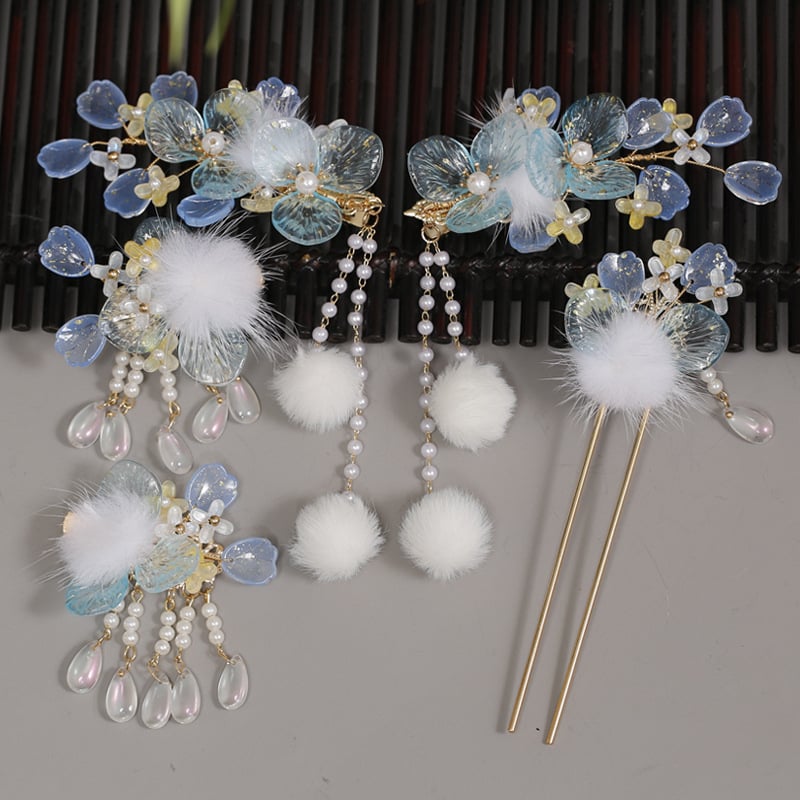 Античен стил: стъклен клип със перли и пискюли – комплект аксесоари за коса, ръчна изработка, индивидуално опакован, зима 2024