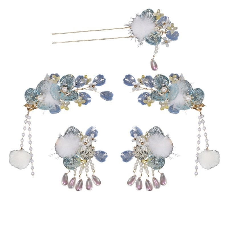 Античен стил: стъклен клип със перли и пискюли – комплект аксесоари за коса, ръчна изработка, индивидуално опакован, зима 2024