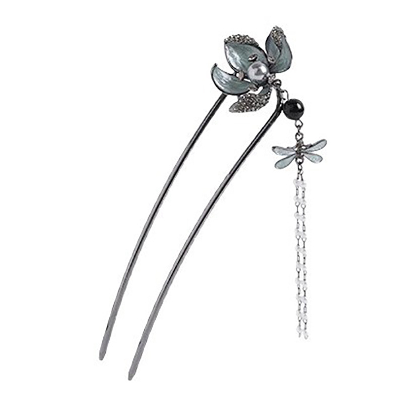 Spona za kosu u obliku U od legure, kineskog stila s perljanim privezakom, luksuzni dodatak za kosu, elektroplating završna obrada