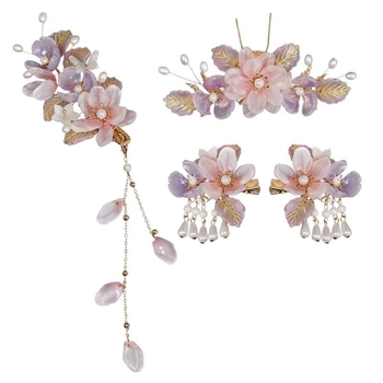 Детска щипка за коса в древнокитайски стил, форма цвете, ръчна изработка, с ресни и пеперуда