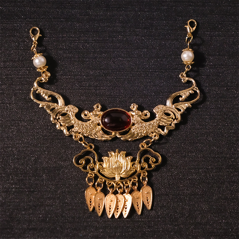 Hanfu hajdísz készlet — Ősi stílus, ötvözet, virágos motívum, kézzel készített, hosszú bojtok és U-pin a hajhoz