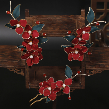 Ханфу комплект аксесоари за глава: ръчно изработени филигранни кадифени цветя за коса с градиентен кант (филигран, кадифе, плат, ръчна изработка)