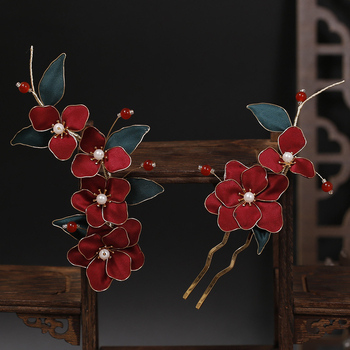 Ханфу комплект аксесоари за глава: ръчно изработени филигранни кадифени цветя за коса с градиентен кант (филигран, кадифе, плат, ръчна изработка)