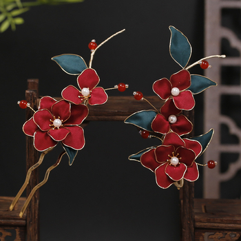 Ханфу комплект аксесоари за глава: ръчно изработени филигранни кадифени цветя за коса с градиентен кант (филигран, кадифе, плат, ръчна изработка)