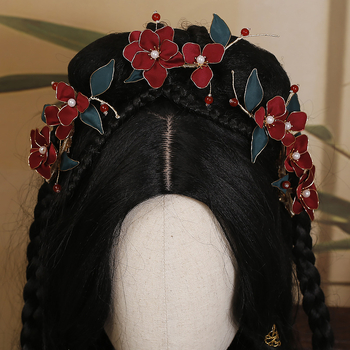 Ханфу комплект аксесоари за глава: ръчно изработени филигранни кадифени цветя за коса с градиентен кант (филигран, кадифе, плат, ръчна изработка)