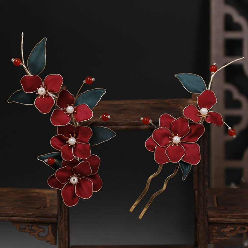 Ханфу комплект аксесоари за глава: ръчно изработени филигранни кадифени цветя за коса с градиентен кант (филигран, кадифе, плат, ръчна изработка)