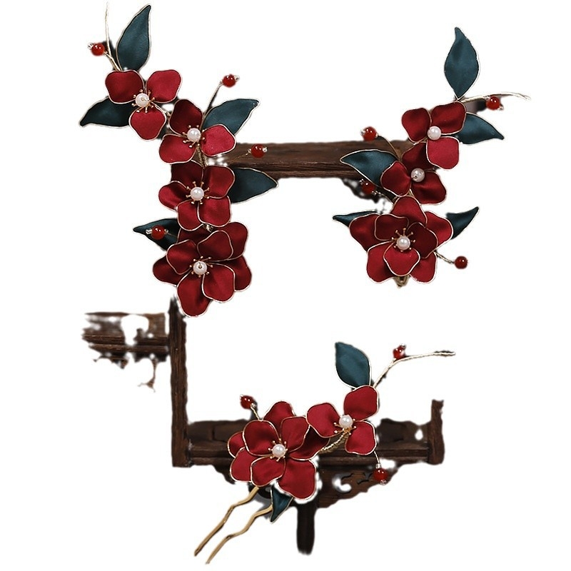 Ханфу комплект аксесоари за глава: ръчно изработени филигранни кадифени цветя за коса с градиентен кант (филигран, кадифе, плат, ръчна изработка)