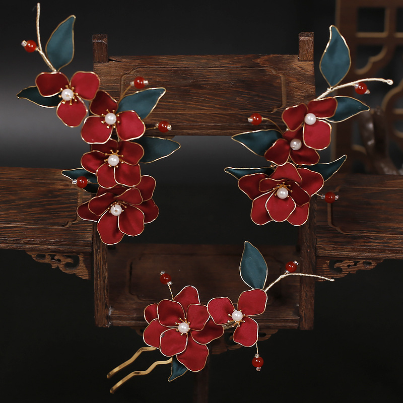 Ханфу комплект аксесоари за глава: ръчно изработени филигранни кадифени цветя за коса с градиентен кант (филигран, кадифе, плат, ръчна изработка)