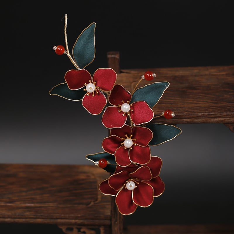 Ханфу комплект аксесоари за глава: ръчно изработени филигранни кадифени цветя за коса с градиентен кант (филигран, кадифе, плат, ръчна изработка)