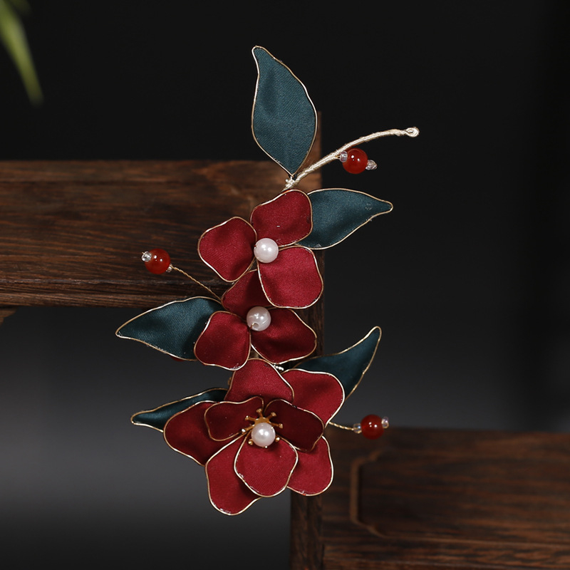 Ханфу комплект аксесоари за глава: ръчно изработени филигранни кадифени цветя за коса с градиентен кант (филигран, кадифе, плат, ръчна изработка)