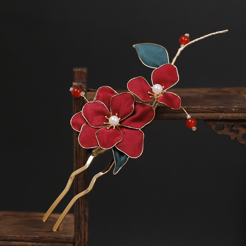 Ханфу комплект аксесоари за глава: ръчно изработени филигранни кадифени цветя за коса с градиентен кант (филигран, кадифе, плат, ръчна изработка)