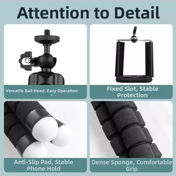 Laud triipod live fotograafiale ABS+sponge materjaliga okto noppara kätega, kaasaskantav ja kokkupandav Bluetooth nutitelefoni hoidja