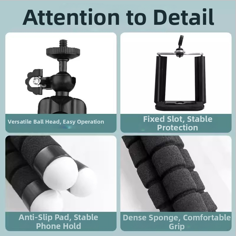 Laud triipod live fotograafiale ABS+sponge materjaliga okto noppara kätega, kaasaskantav ja kokkupandav Bluetooth nutitelefoni hoidja