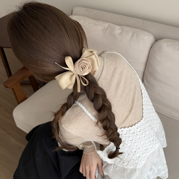 Banán formájú hajcsat 3D rózsával és szalaggal, kézműves, virágos stílusú fejfedő nőknek