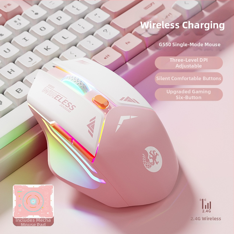 6 mygtukų mechaninė žaidimų pelė, 1600 DPI optinis jutiklis, dviguba režimai 2.4G/Bluetooth, tylus įkrovimas, ergonomiškas dizainas