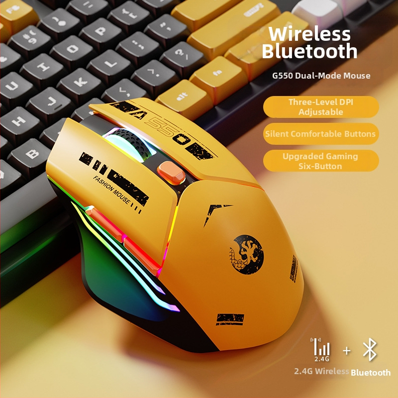 6 mygtukų mechaninė žaidimų pelė, 1600 DPI optinis jutiklis, dviguba režimai 2.4G/Bluetooth, tylus įkrovimas, ergonomiškas dizainas