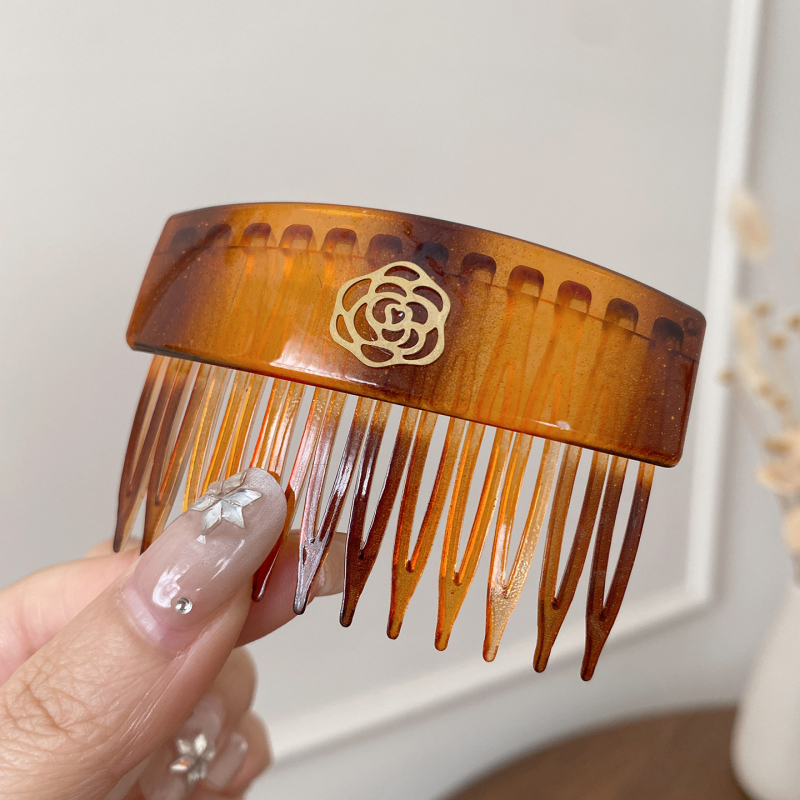 Щипка за коса с мотив камелия, U-образна, ръчна изработка, смесени материали, семпъл женски аксесоар за прически