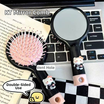 Гребен с въздушна възглавничка, ABS материал, двуфункционален мини масажен гребен, портативен котешки дизайн с панделка