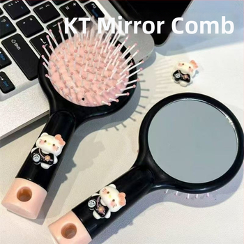 Гребен с въздушна възглавничка, ABS материал, двуфункционален мини масажен гребен, портативен котешки дизайн с панделка