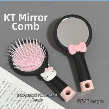 Гребен с въздушна възглавничка, ABS материал, двуфункционален мини масажен гребен, портативен котешки дизайн с панделка