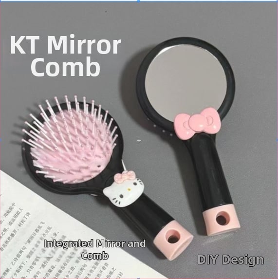 Гребен с въздушна възглавничка, ABS материал, двуфункционален мини масажен гребен, портативен котешки дизайн с панделка