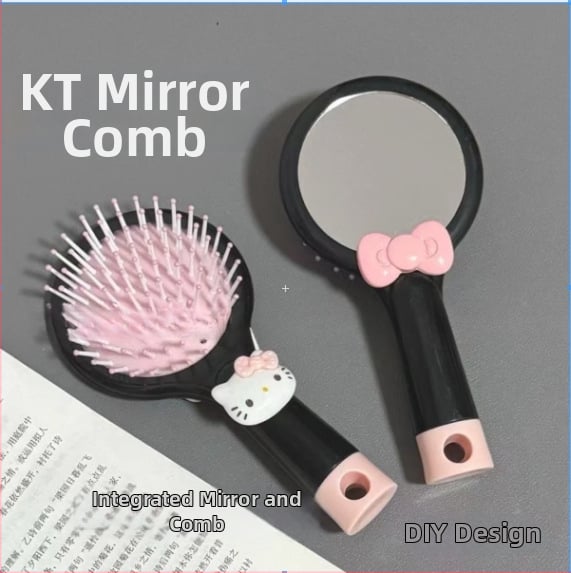 Гребен с въздушна възглавничка, ABS материал, двуфункционален мини масажен гребен, портативен котешки дизайн с панделка