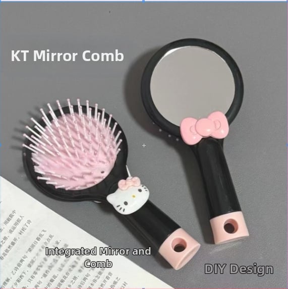 Гребен с въздушна възглавничка, ABS материал, двуфункционален мини масажен гребен, портативен котешки дизайн с панделка