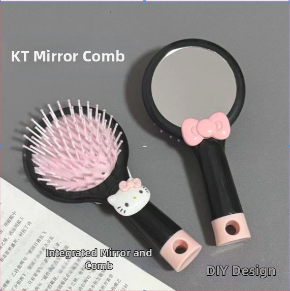 Гребен с въздушна възглавничка, ABS материал, двуфункционален мини масажен гребен, портативен котешки дизайн с панделка