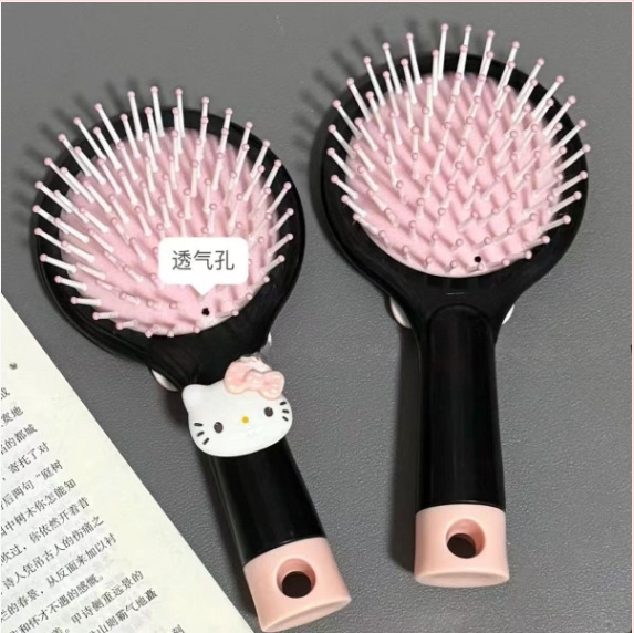 Гребен с въздушна възглавничка, ABS материал, двуфункционален мини масажен гребен, портативен котешки дизайн с панделка