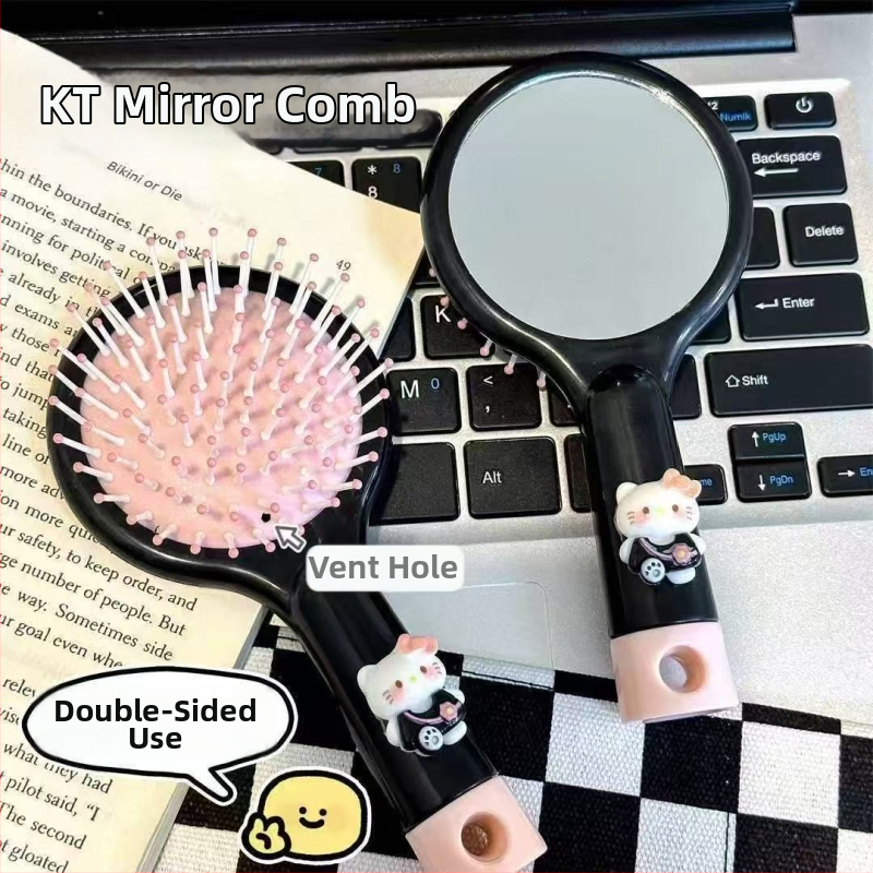 Гребен с въздушна възглавничка, ABS материал, двуфункционален мини масажен гребен, портативен котешки дизайн с панделка