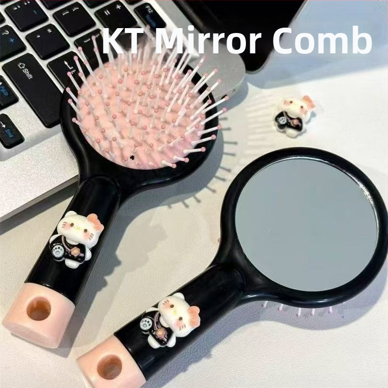Гребен с въздушна възглавничка, ABS материал, двуфункционален мини масажен гребен, портативен котешки дизайн с панделка