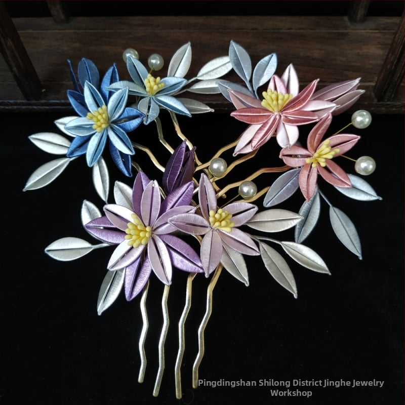 Ръчно изработена корона за коса с цветя от вълнена нишка, унисекс причесен аксесоар, кристали, античен стил