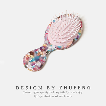 Гребен за коса с въздушна подложка, компактен унисекс дизайн, геометрична форма, ацетатен лист, щампована технология, аксесоар за глава