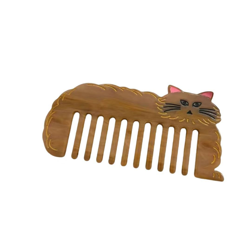 Jiashang ръчно изработен гребен за коса от оцетна киселина – котешки дизайн в карикатура, унисекс, геометрична форма, антистатичен, преносим, подходящ за подарък