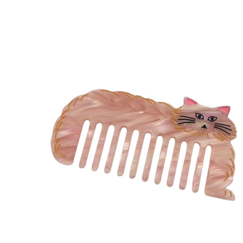 Jiashang ръчно изработен гребен за коса от оцетна киселина – котешки дизайн в карикатура, унисекс, геометрична форма, антистатичен, преносим, подходящ за подарък