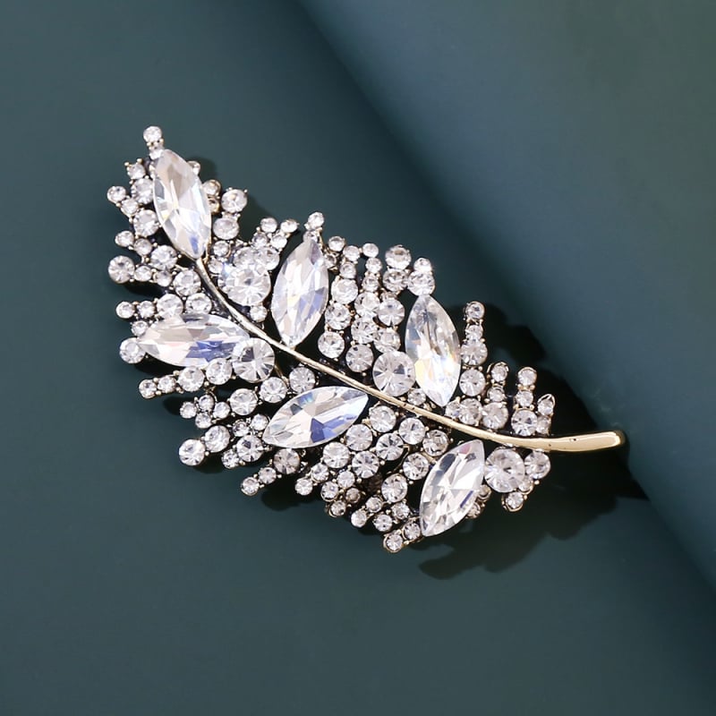 Καρφίτσα φύλλου με διαμάντι – κράμα, διαμαντόδετη επένδυση, αντι-ανάκλαση, διακοσμητικό κούμπωμα για φουλάρι, προσωπικό στυλ