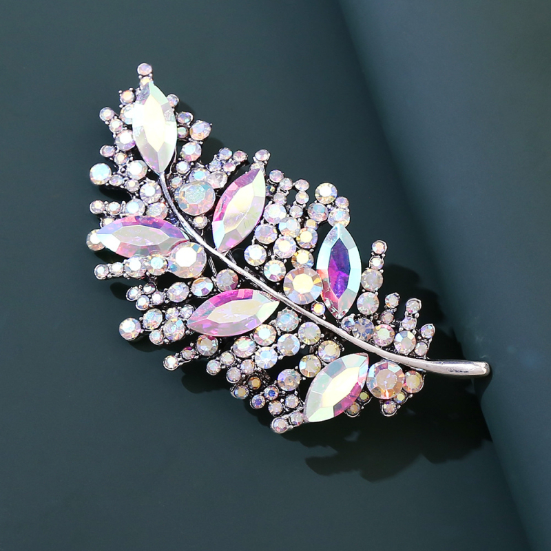 Καρφίτσα φύλλου με διαμάντι – κράμα, διαμαντόδετη επένδυση, αντι-ανάκλαση, διακοσμητικό κούμπωμα για φουλάρι, προσωπικό στυλ