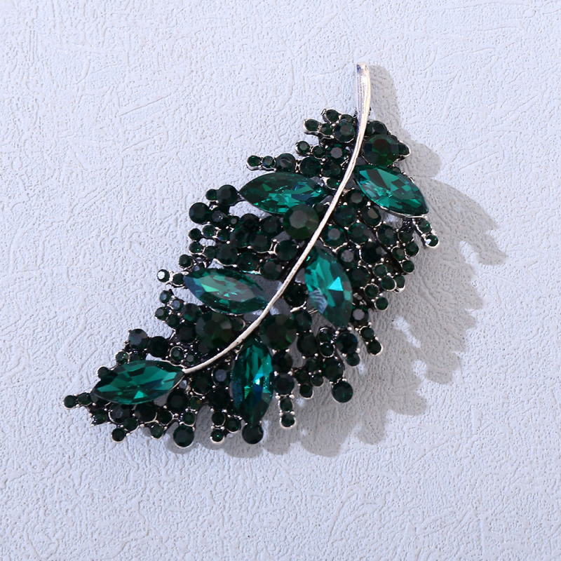 Καρφίτσα φύλλου με διαμάντι – κράμα, διαμαντόδετη επένδυση, αντι-ανάκλαση, διακοσμητικό κούμπωμα για φουλάρι, προσωπικό στυλ