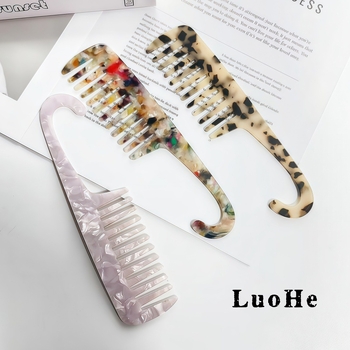 Гребен за коса - ацетат, широки зъби, ръчна изработка, винтидж стил, геометрична форма