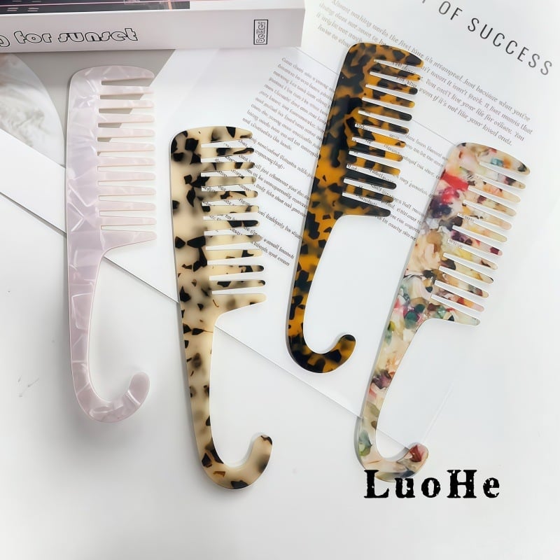 Гребен за коса - ацетат, широки зъби, ръчна изработка, винтидж стил, геометрична форма