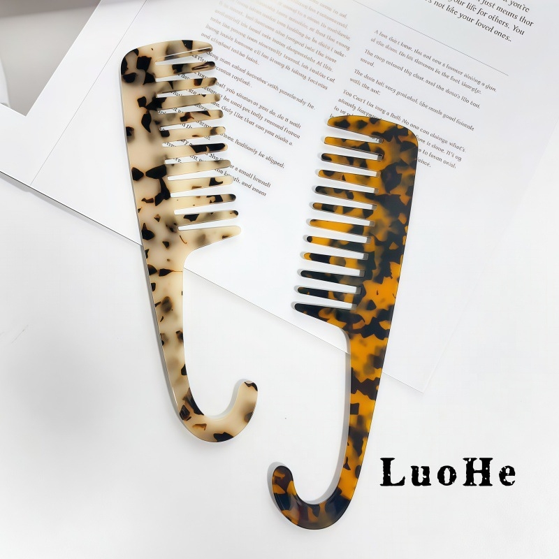 Гребен за коса - ацетат, широки зъби, ръчна изработка, винтидж стил, геометрична форма