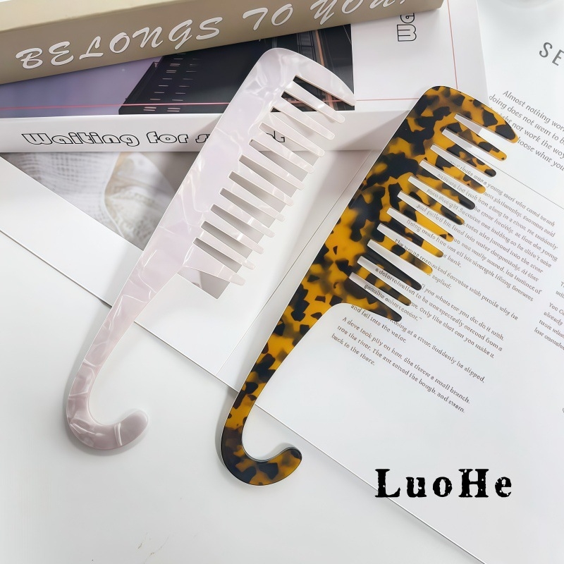 Гребен за коса - ацетат, широки зъби, ръчна изработка, винтидж стил, геометрична форма