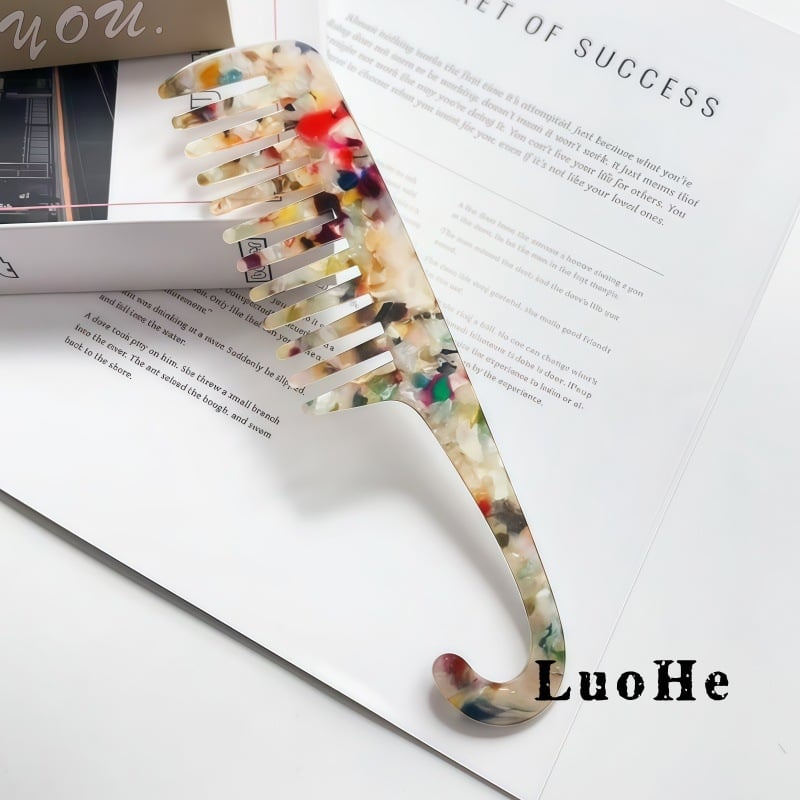 Гребен за коса - ацетат, широки зъби, ръчна изработка, винтидж стил, геометрична форма