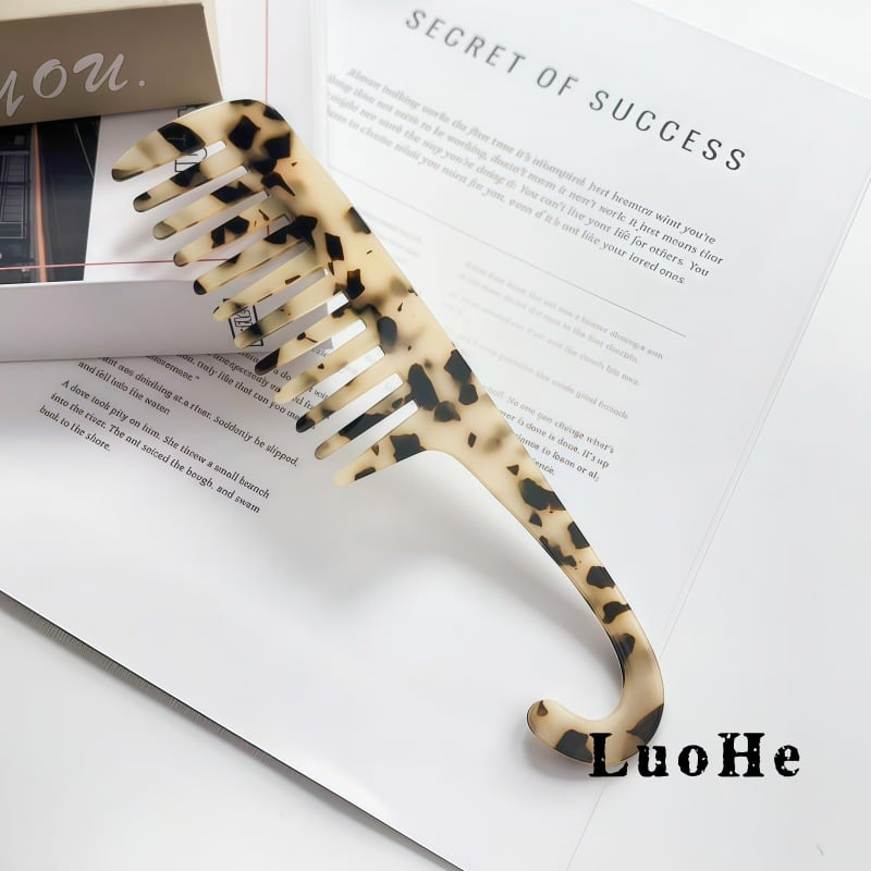 Гребен за коса - ацетат, широки зъби, ръчна изработка, винтидж стил, геометрична форма