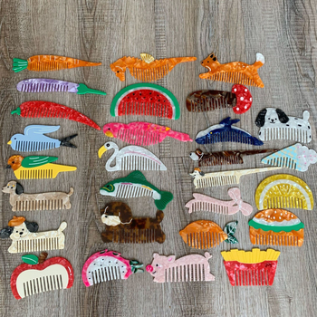 Гребен за коса ацетат, карикатурен стил, ръчна изработка, женски дизайн с плодово‑карикатурен мотив