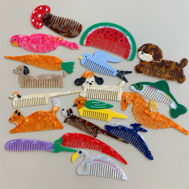 Гребен за коса ацетат, карикатурен стил, ръчна изработка, женски дизайн с плодово‑карикатурен мотив