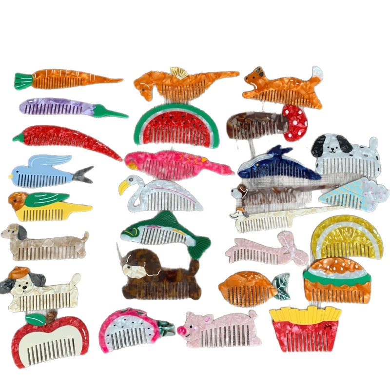 Гребен за коса ацетат, карикатурен стил, ръчна изработка, женски дизайн с плодово‑карикатурен мотив