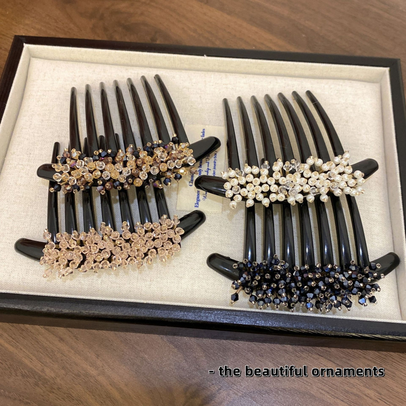 Pieptene pentru păr cu perle și cristale, 7 dinți, făcut manual, stil natural, accesoriu pentru păr feminin