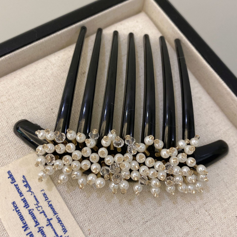 Pieptene pentru păr cu perle și cristale, 7 dinți, făcut manual, stil natural, accesoriu pentru păr feminin